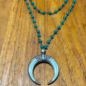 Silver Half Moon on Green Rosary